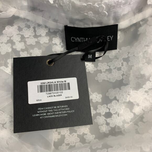 CYNTHIA ROWLEY Size M White Polyester Lace Peak Lapel Pantsuit - Picture 8 of 12